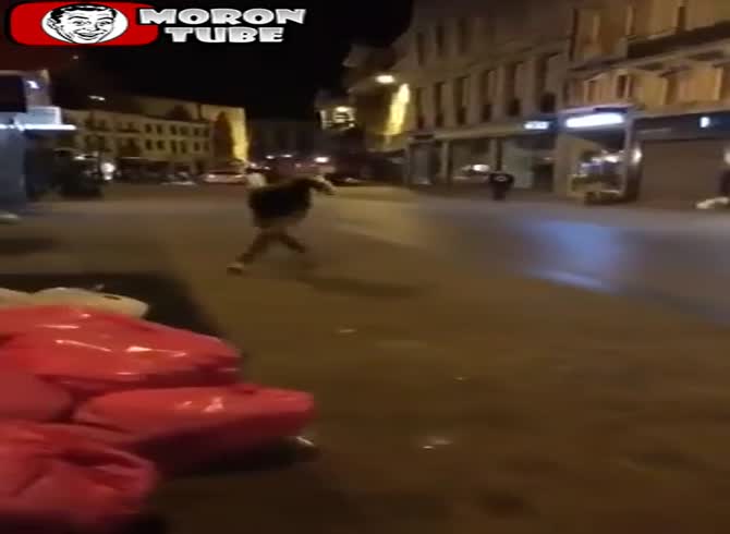 Video :This Frenchman hurts his back when he leaps into trash cans